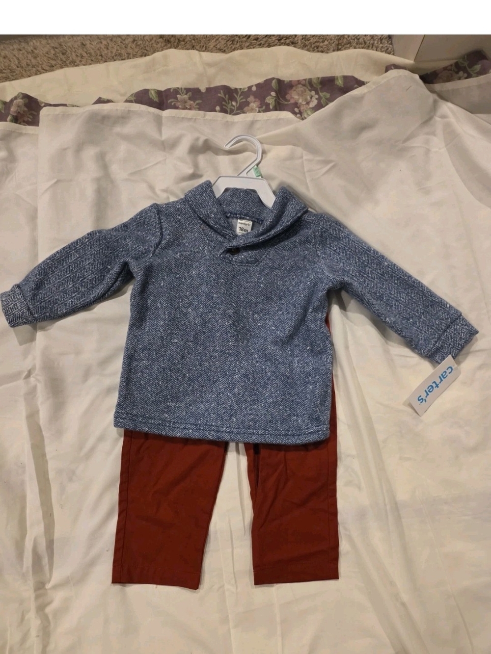 Carter's Heathered Blue Shawl-Collar Knit Top